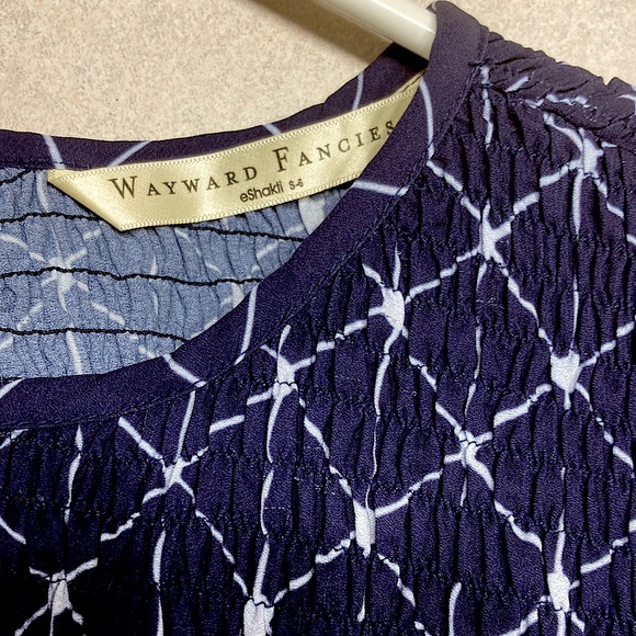 eShakti Floral Geo Print Crepe Smocked Dress - Picture 4 of 5